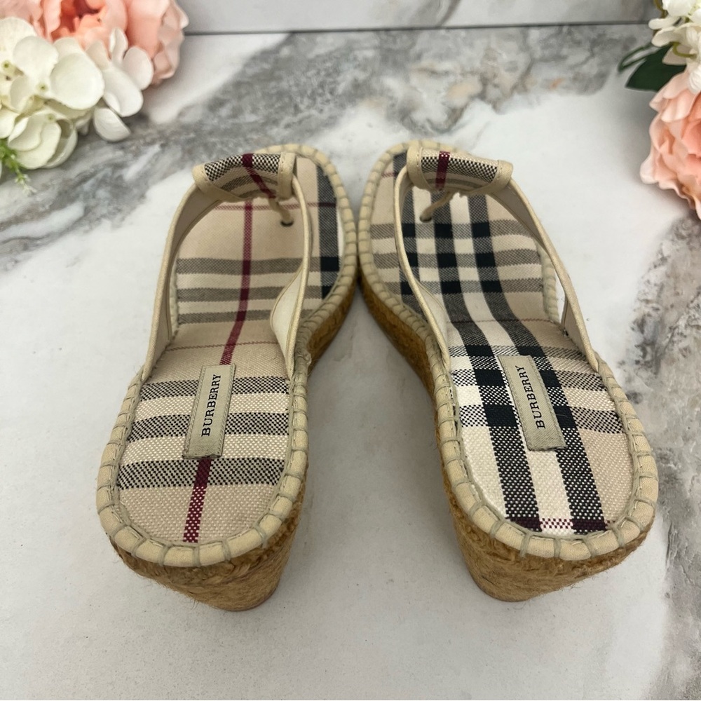 Burberry Beige Plaid Espadrille Wedge Sandals - Picture 9 of 14